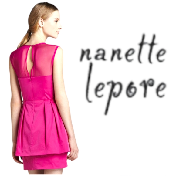 🔥FINAL PRICE🔥EUC NANETTE LEPORE HOT PINK LIGHTSHOW ILLUSION PEPLUM DRESS SZ 4 - Picture 8 of 9